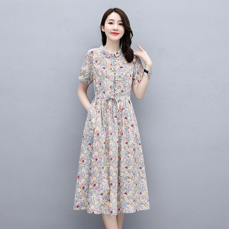 Dress 2022 summer new women's dress temperament, slim waist, medium and long aging floral skirt