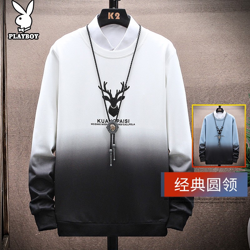 Playboy sweater men's coat 2022 spring and autumn new long sleeved sweater round neck bottomed shirt Korean loose top men's wear