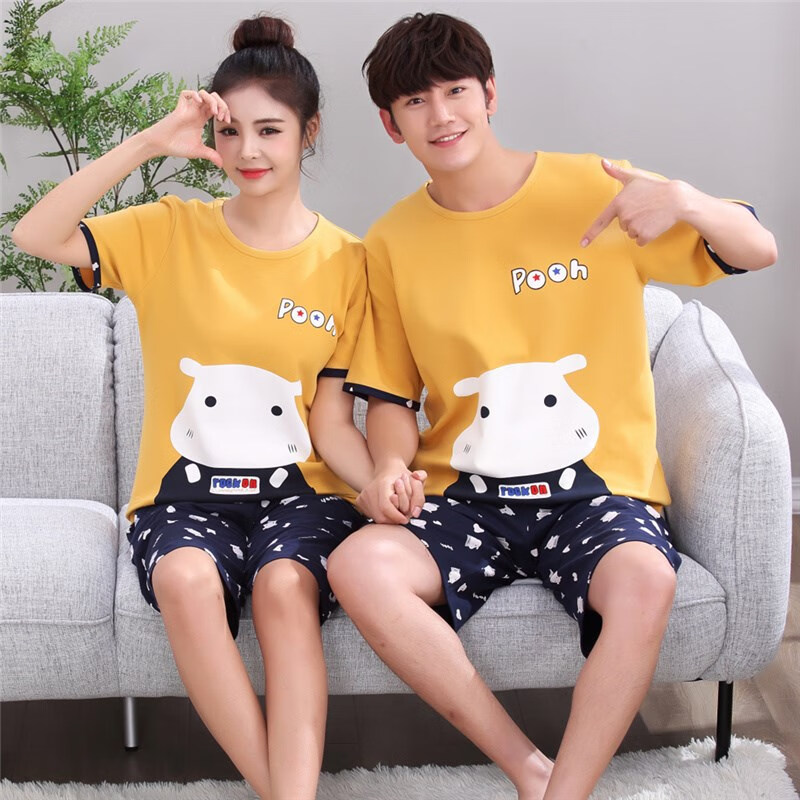 Couple pajamas men's wear women's wear young students summer summer wear pure cotton short sleeve cartoon cute all cotton thin section 2020 new home clothes home clothes set