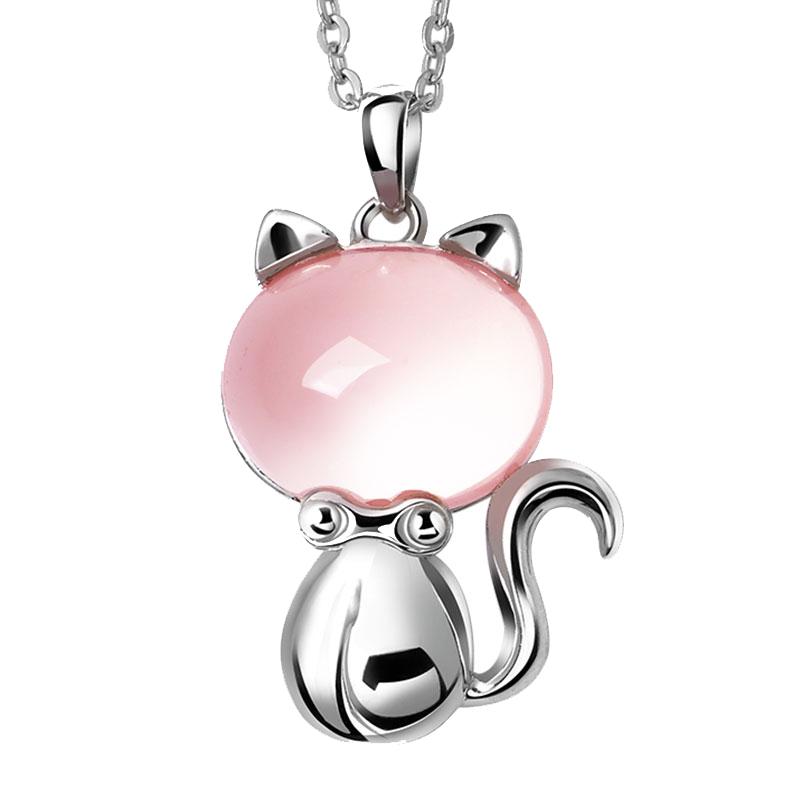 羽兰 粉水晶萌猫项链