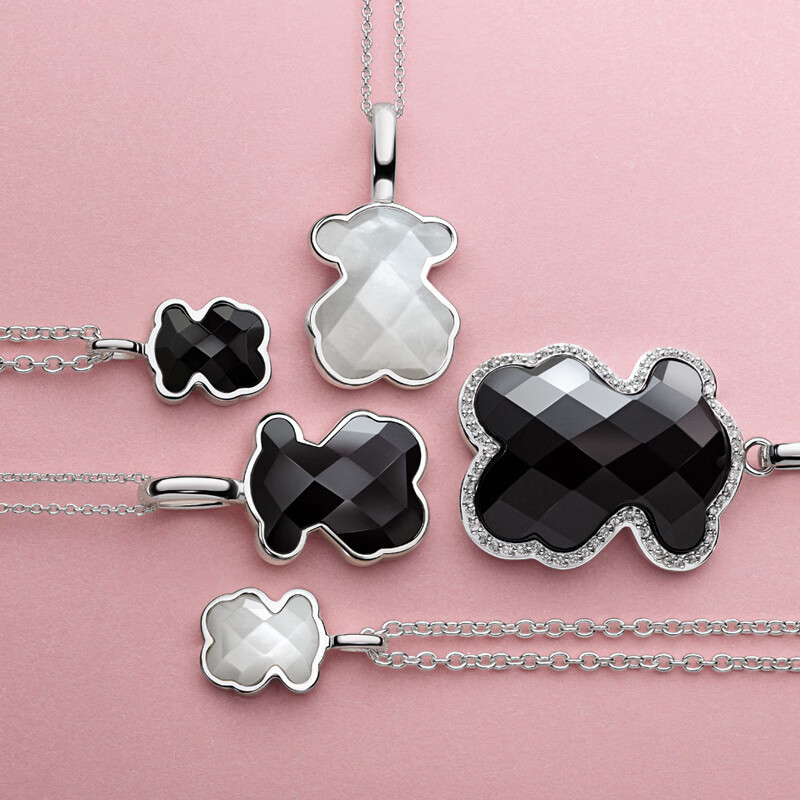 桃丝熊银黑玛瑙项链