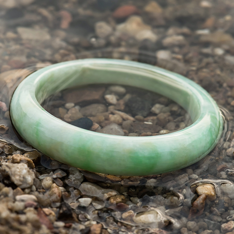 凤禧珠宝 黄绿翡翠双色飘花玉镯