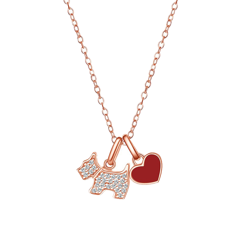 瑷嘉莎玫瑰金小狗爱心项链