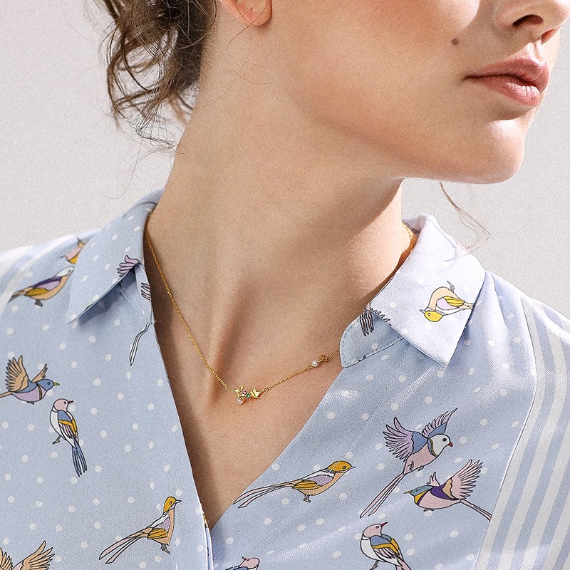 索缇朵 镀18K金镶珍珠锁骨链