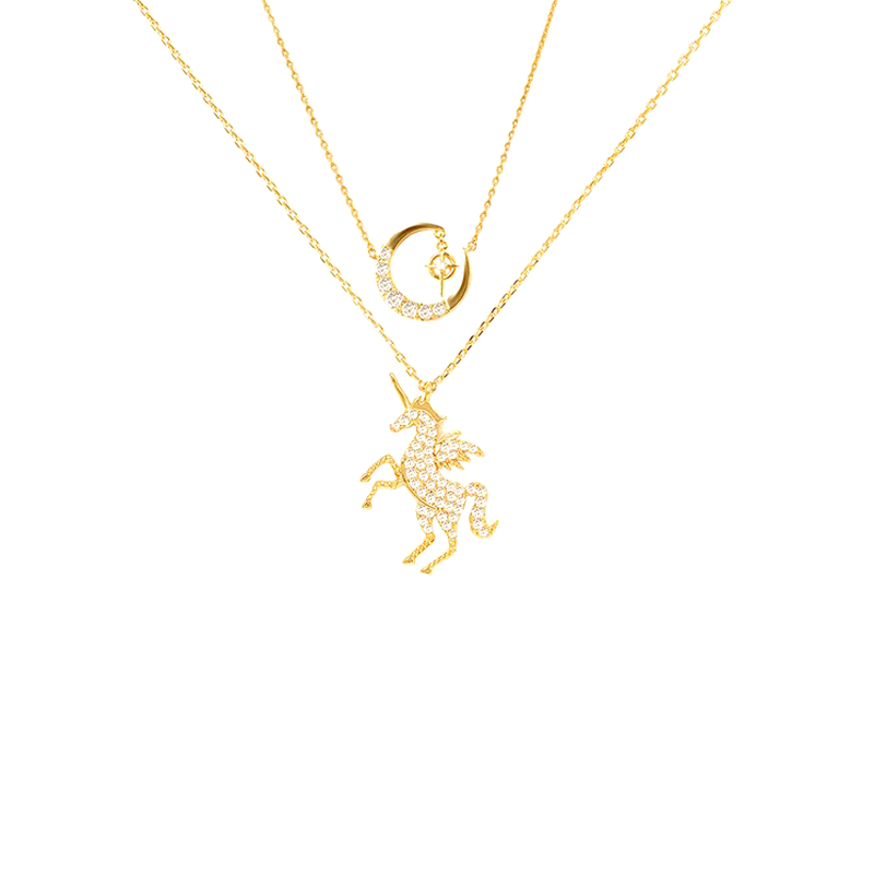 俏物悄语独角兽双链叠带项链