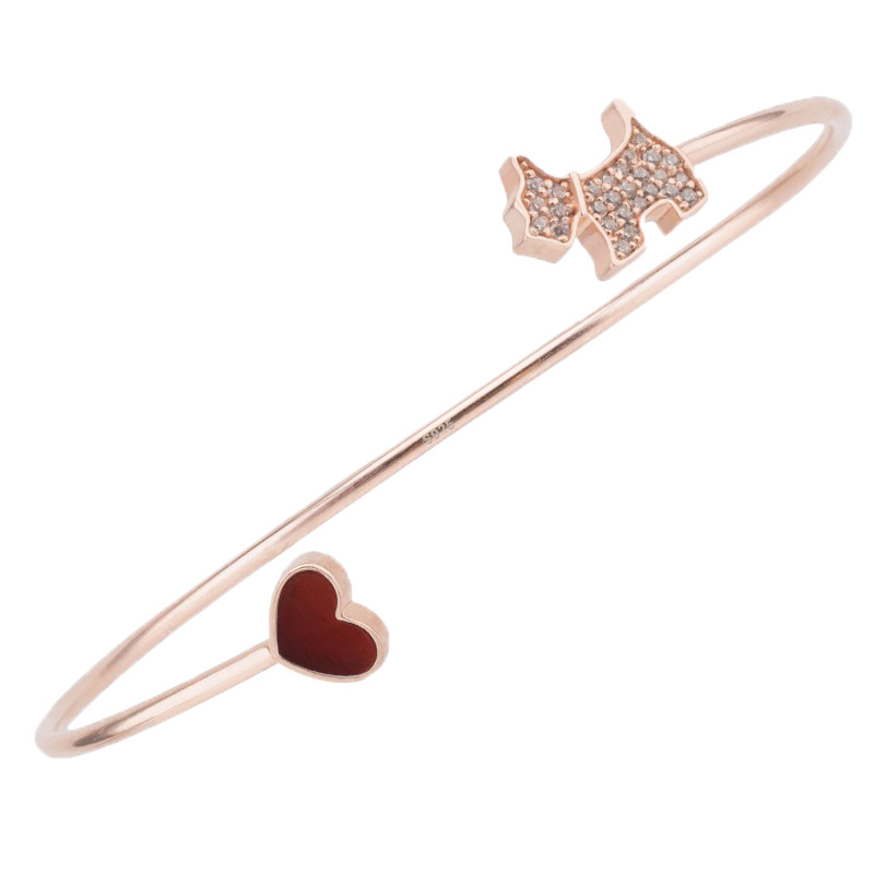 纯银红心玫瑰金小狗闪石手镯
