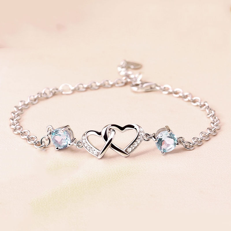 羽兰彩色宝石爱心手链