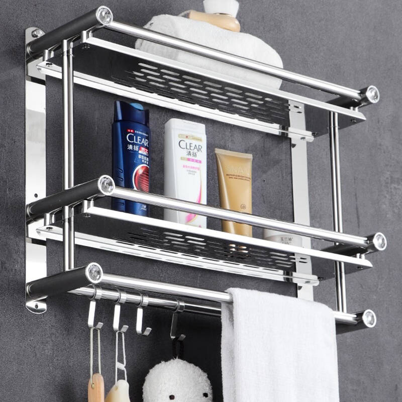 名卡卫生间置物架免打孔厨房浴室置物架毛巾架不锈钢厕所洗手间壁挂浴巾架储物收纳架双层双杆50cm 免打孔 打孔 图片价格品牌报价