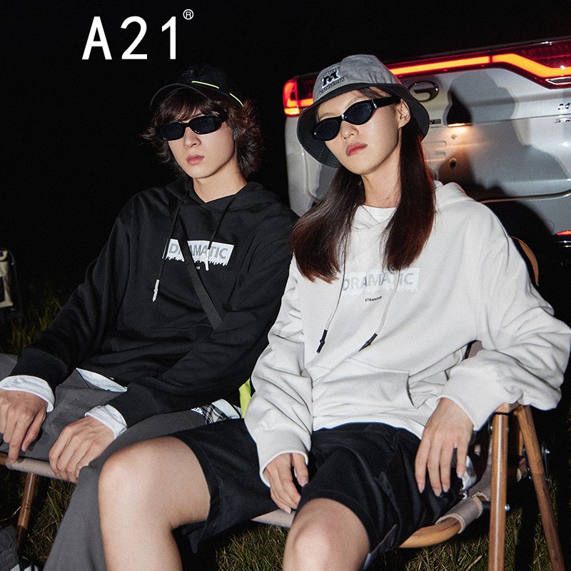 A21 autumn winter 2021 new men's knitted loose hooded off shoulder long sleeve 3M reflective letter printing simple street versatile casual men's sweater