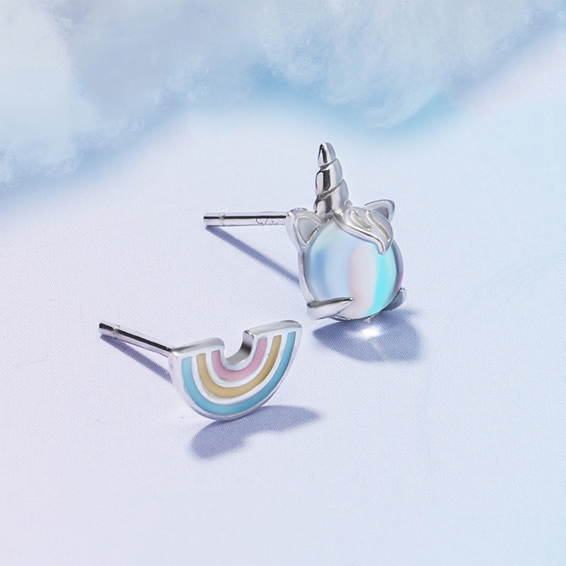 曼蒂娅925银彩虹独角兽耳饰