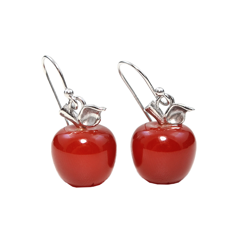 她世代 红玛瑙东陵玉苹果耳环
