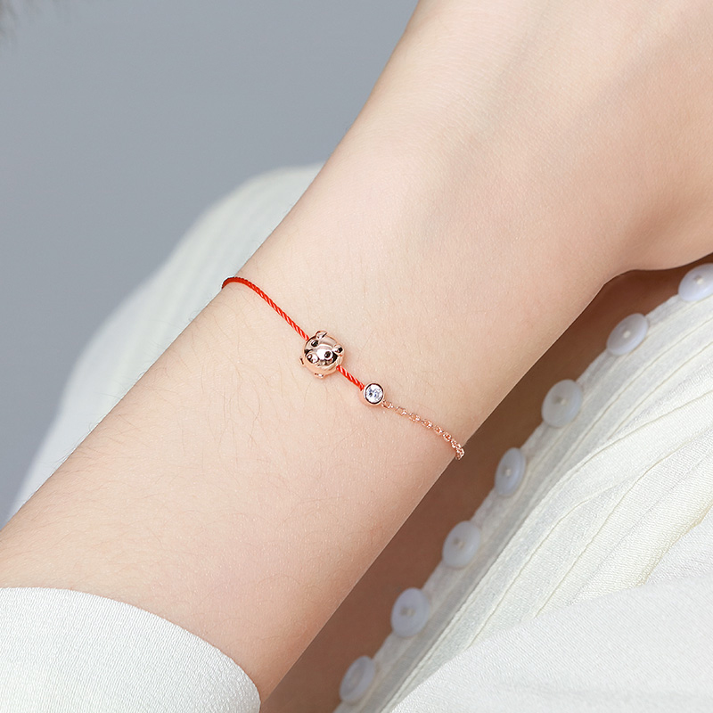 T400 小猪红绳银手链