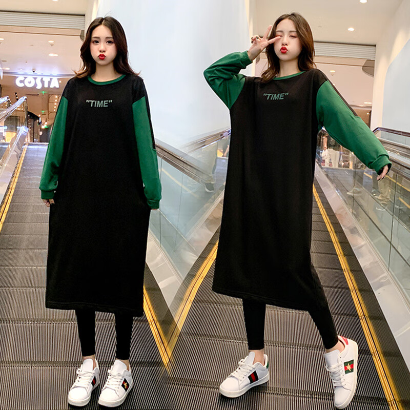 Muchen pregnant women's spring clothes top fashion medium and long pregnant women's dress Korean loose breast-feeding clothes go out in spring and autumn long sleeved breast-feeding clothes trendy mother's new style