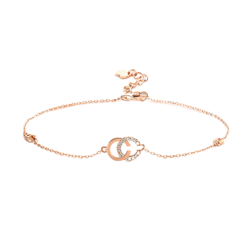 T400 玫瑰金双C镶嵌手链