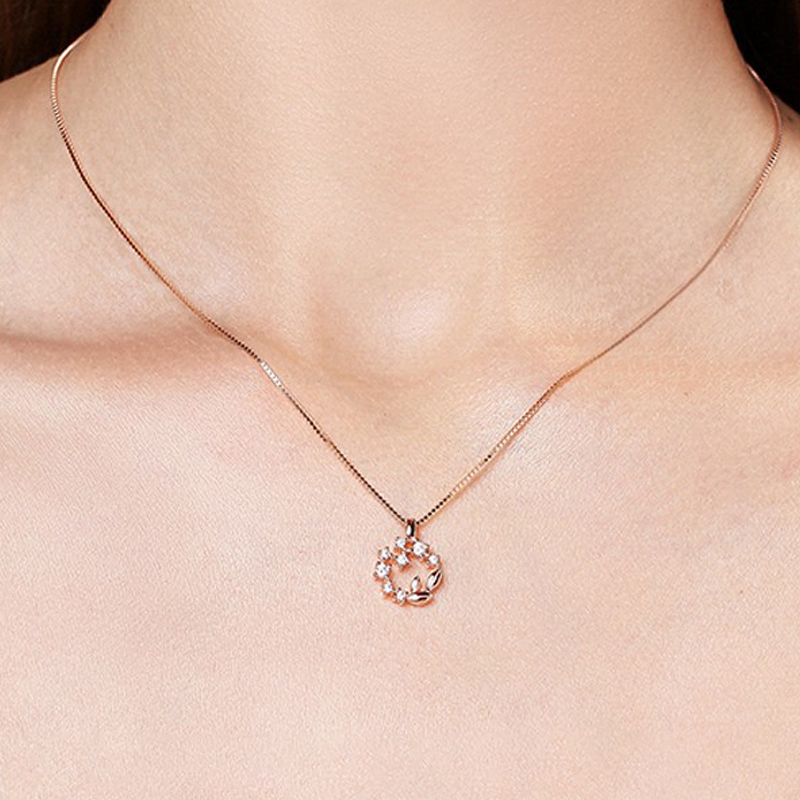 倾情 纯银樱花 玫瑰金项链