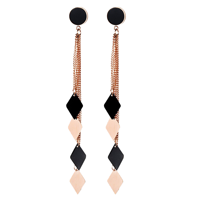 伊黛儿 叠层钛钢 流苏耳环