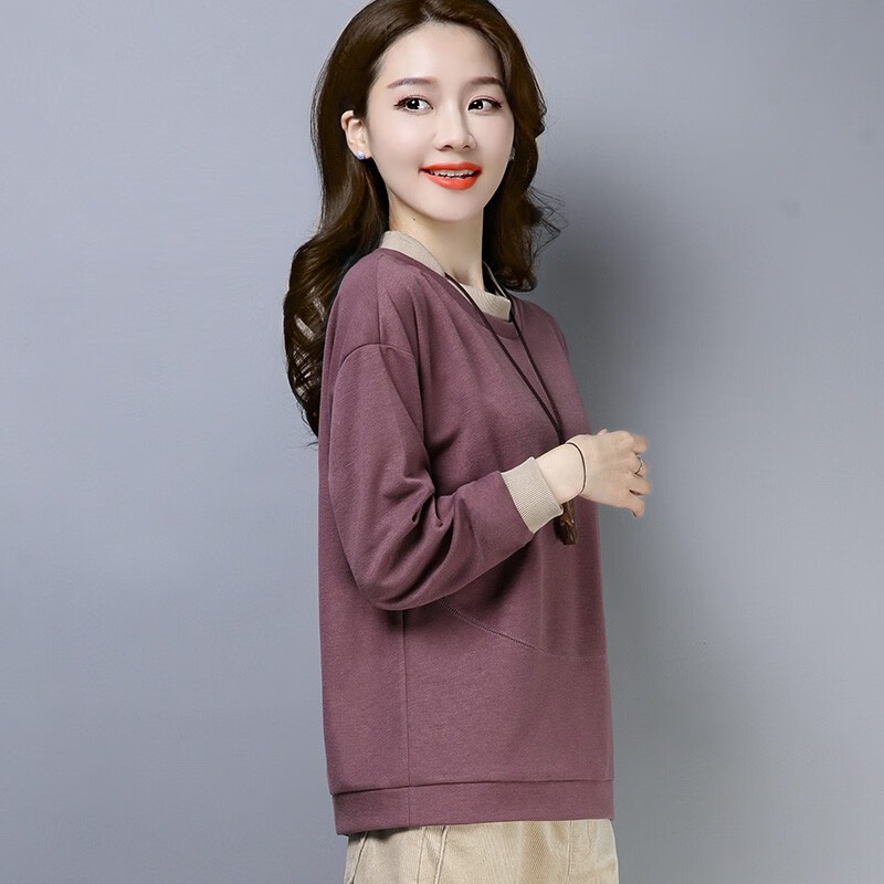 21 year new style sweater women's loose long sleeve Korean short short short short clothes spring clothes mother's spring and autumn T-shirt round neck top women's clothing middle-aged women's clothing