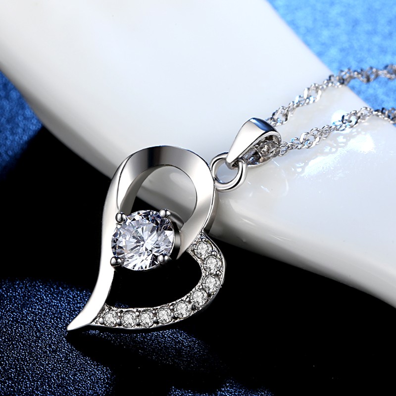 翠登 纯银爱心银项链