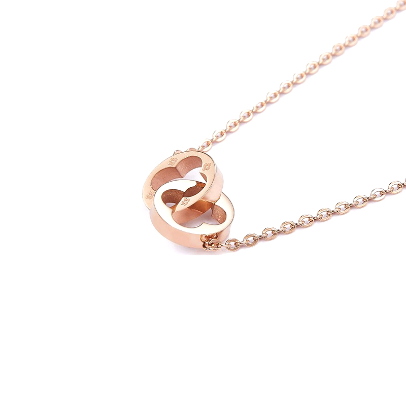 LK 双环四叶草 彩金项链