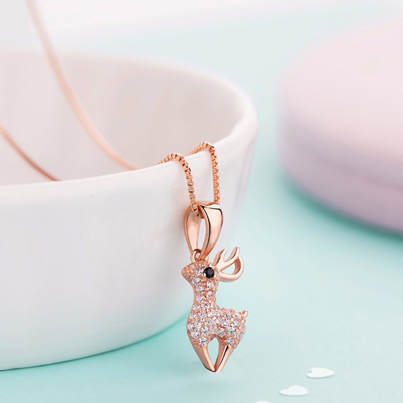 花影 原创设计可爱麋鹿纯银项链