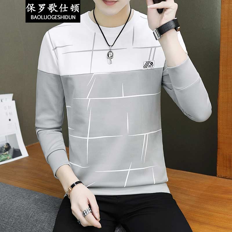 Paul goston long sleeved t-shirt men's spring and autumn new men's wear youth round neck Korean bottomed shirt men's T-shirt small shirt upper clothes sweater spring and autumn clothes