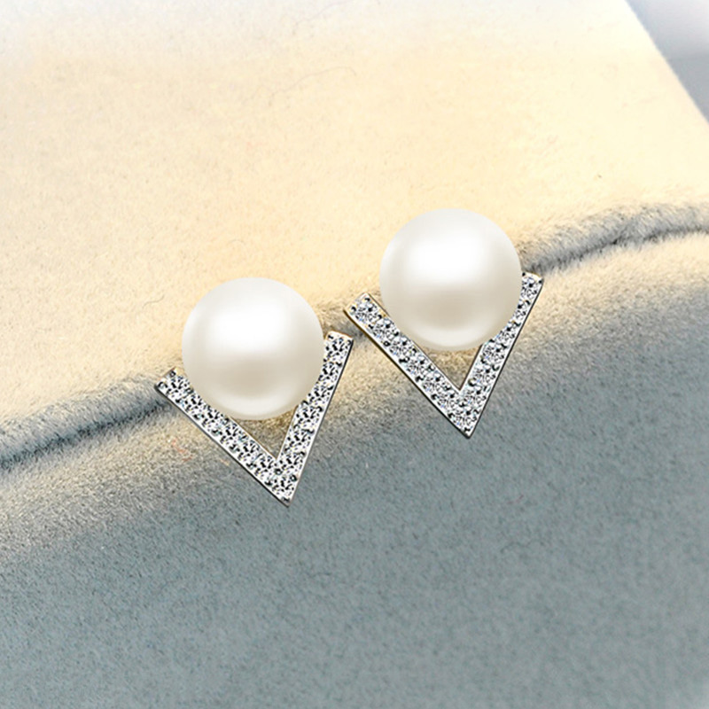 范米粒 日韩V型珍珠耳钉