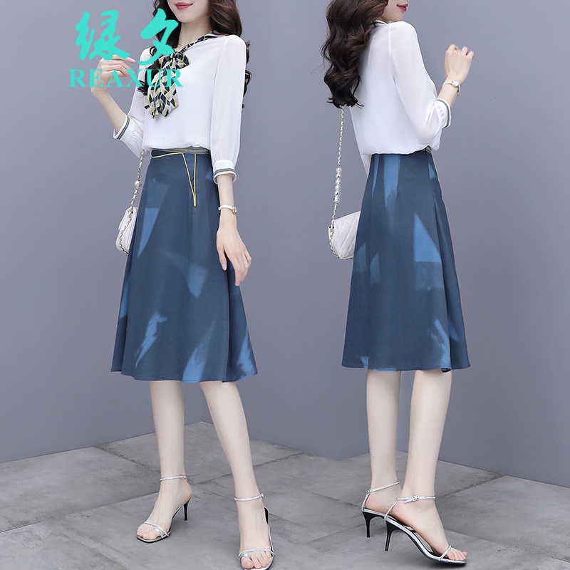 Green evening small suit skirt women's spring dress gentle wind Royal sister suit women's early spring belly covering dress light mature wind girl's skirt this year's popular women's dress temperament goddess style seven point sleeve