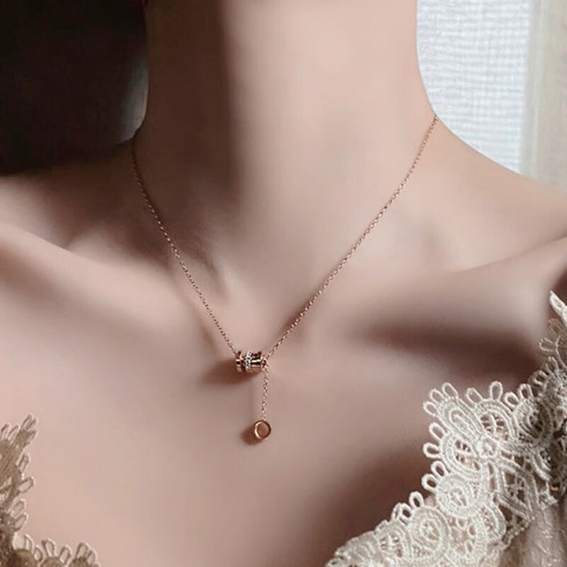 范米粒 罗马数字钛钢 玫瑰金项