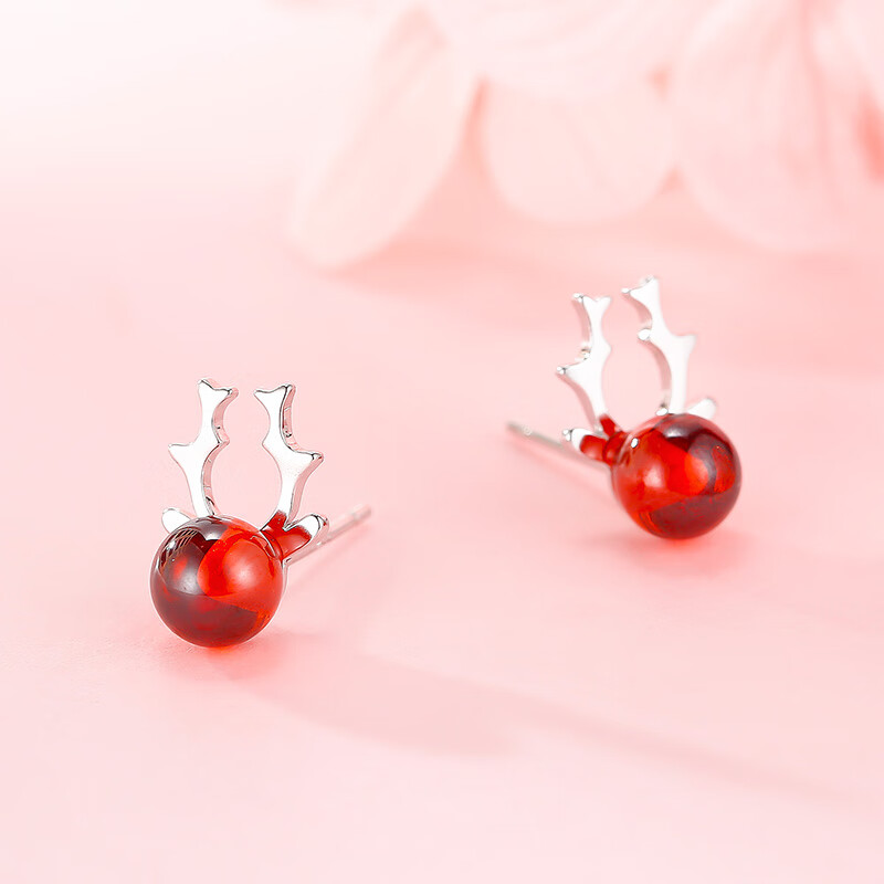 美芙尼 红色鹿角耳钉