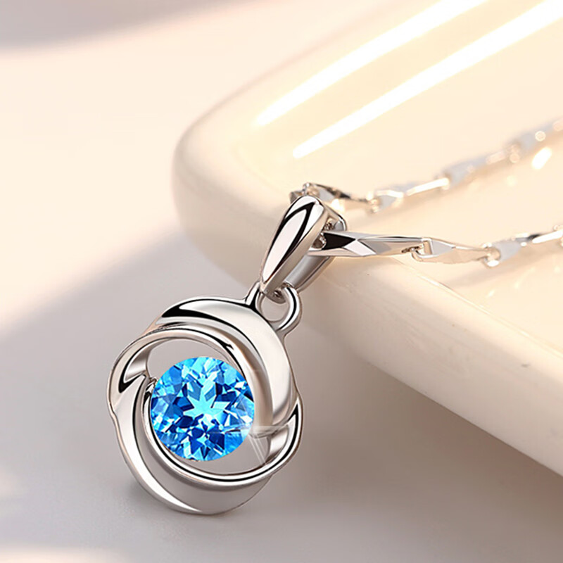 银千惠 天然托帕石纯银项链