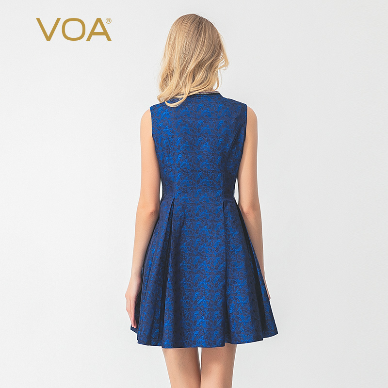 Voa34 mm heavy yarn dyed jacquard silk double-layer metal zipper Yuk pleat sleeveless neat elegant skirt a10682