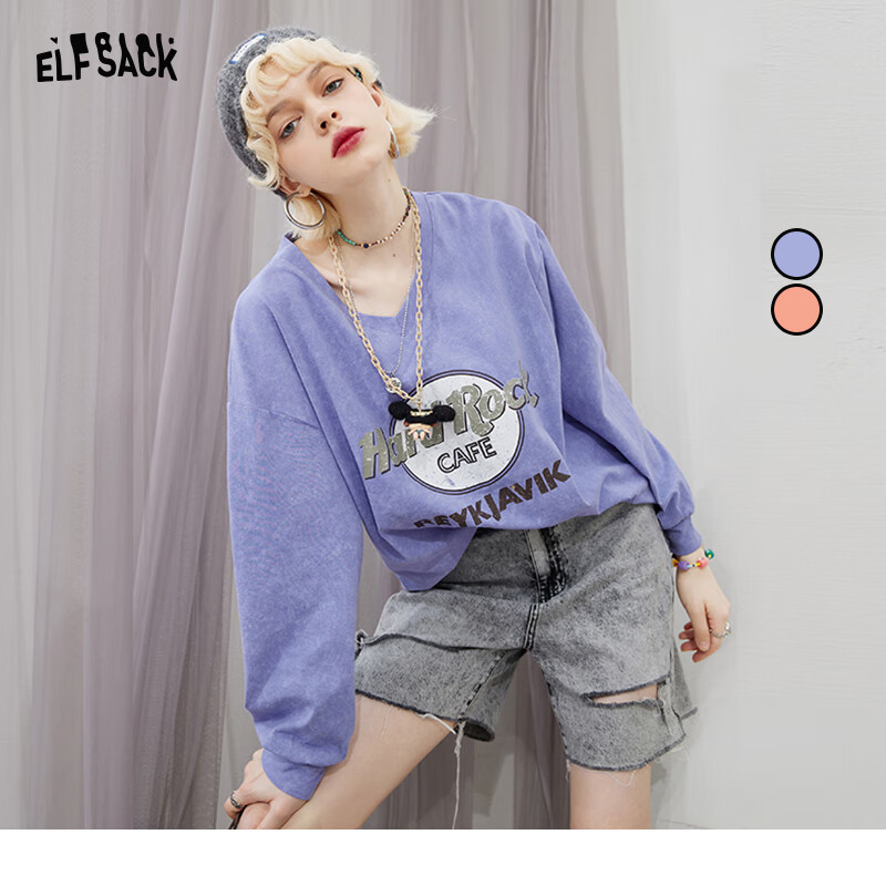 [new style] goblin pocket purple printed sweater for women 2022 spring lovers lazy wind ins tide Ivy s