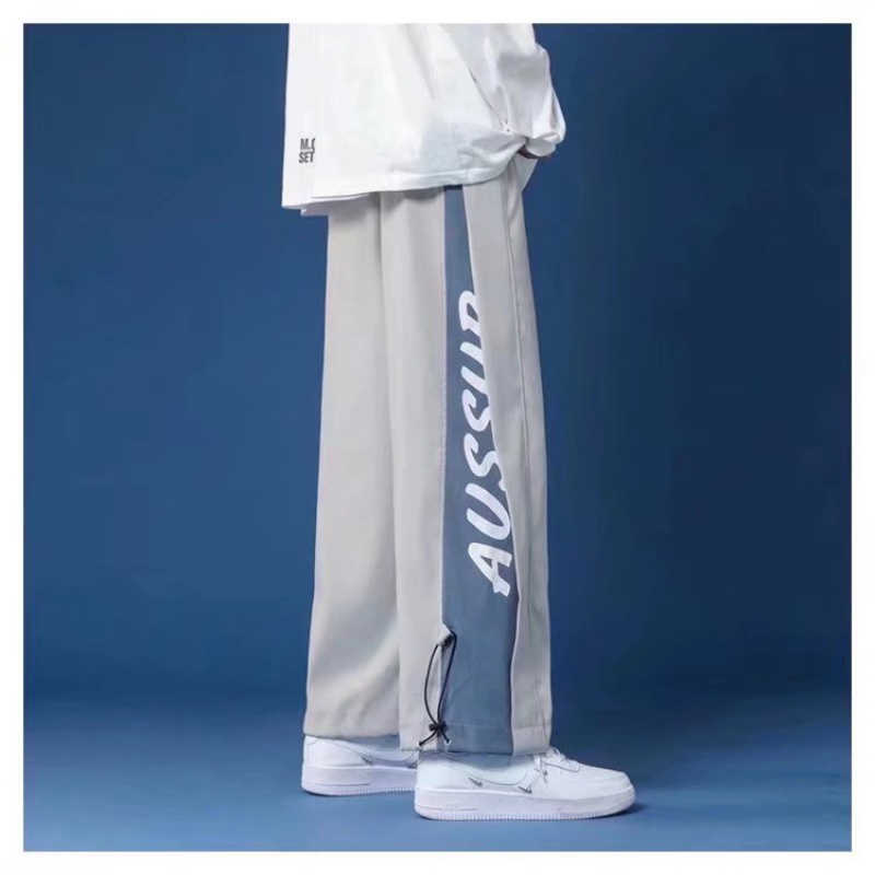 Xiebin casual pants men's spring and autumn loose trend high street drawstring high elastic ins tide brand overalls leisure long pants high school college students wide leg pants men