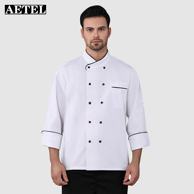 Aetel chef's clothes long sleeve double breasted restaurant hotel kitchen chef's work clothes autumn chef's clothes can be made now logoaetel-qj wrapped long sleeves