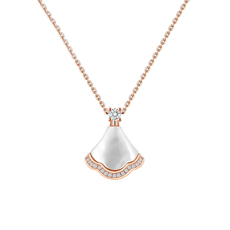 TH 小裙子天然白贝壳扇形项链