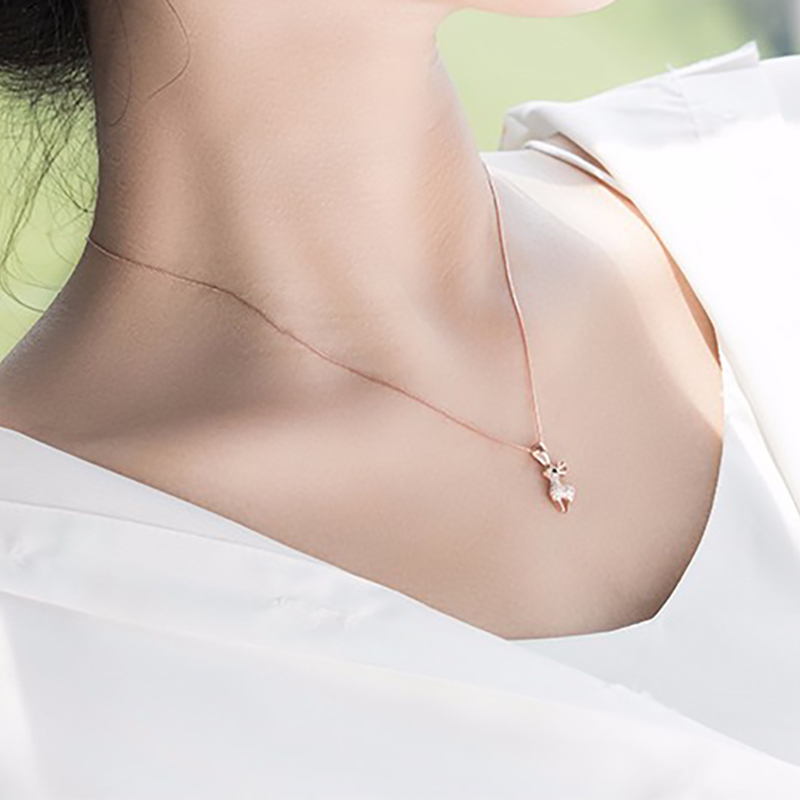 花影项链女 纯银可爱麋鹿吊坠