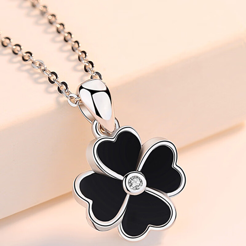 甜甜猫 双面四叶草纯银项链