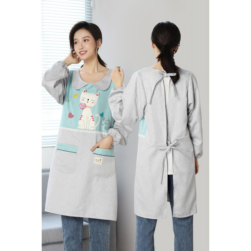 Adult smock long sleeve apron tooling Korean kitchen coffee shop kindergarten lovely female men's apron overalls