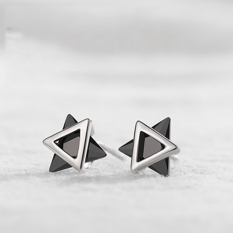 沫兰黑白轮回纯银三角耳饰