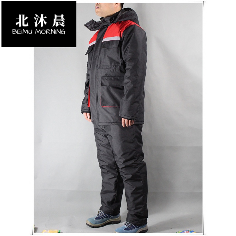 Cold storage suit thickened cotton padded jacket two-piece set cold storage cotton padded jacket strap cotton trousers labor protection work clothes men and women