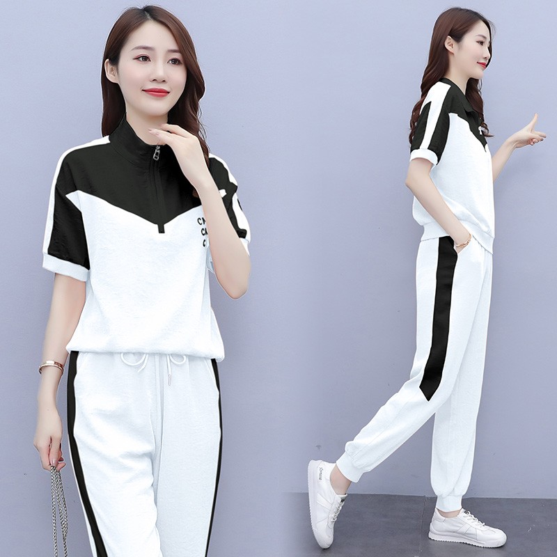 Shangyin fashion leisure suit women's summer 2022 new Korean version leisure commuting simple and loose foreign temperament aging small summer sportswear leisure two-piece set