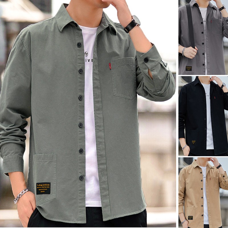 Cotton shirt men's long sleeved men's wear spring fashion youth loose casual coat men's ins versatile shirt fashion brand clothes chenyige