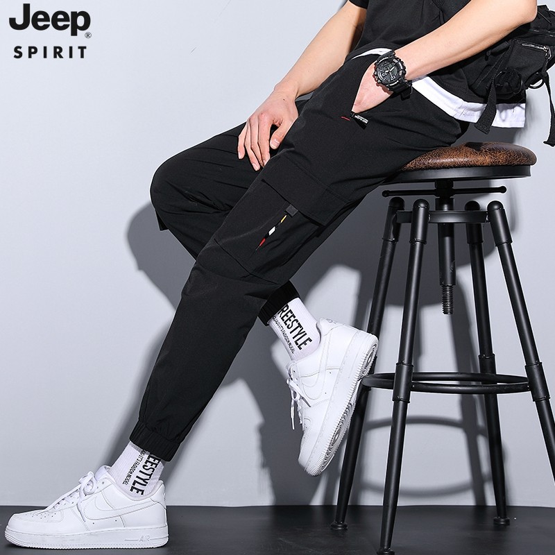 Jeep Jeep pants men's spring and summer ice silk casual pants men's new overalls men's slim fit small foot nine Leggings men's casual breathable Korean stretch pants