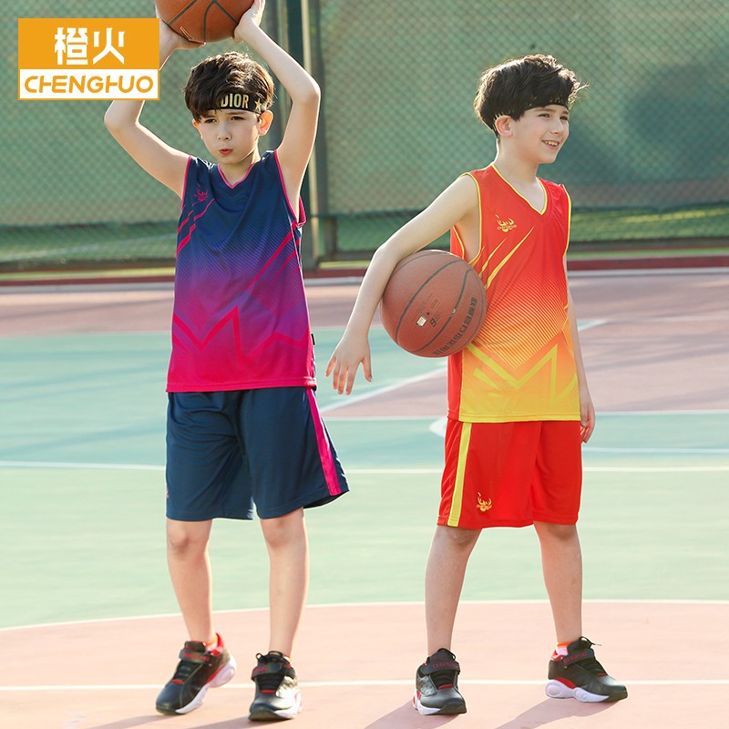 Orange fire children's basketball suit boys' professional youth basketball training suit primary and middle school students' quick drying class team uniform customization