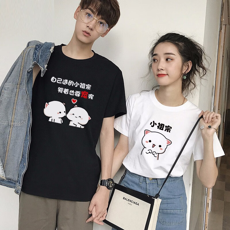 LoveLegend couple summer short sleeve 2022 new peach cat niche short sleeve Korean trendy round neck couple T-shirt male and female student half sleeve top