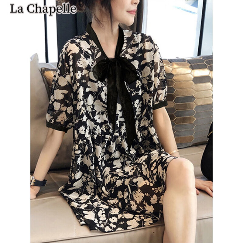 La Chabel La dress new 2022 broken Flower Bow Dress Large Size Chiffon suit skirt two-piece suit skirt spring and summer new fashion official counter women's wear