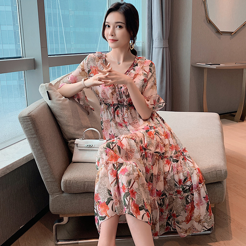 Icain high-end brand chiffon dress for women 2022 summer new lady style print large swing skirt mesh skirt waist closing thin broken flower skirt women's new product D20