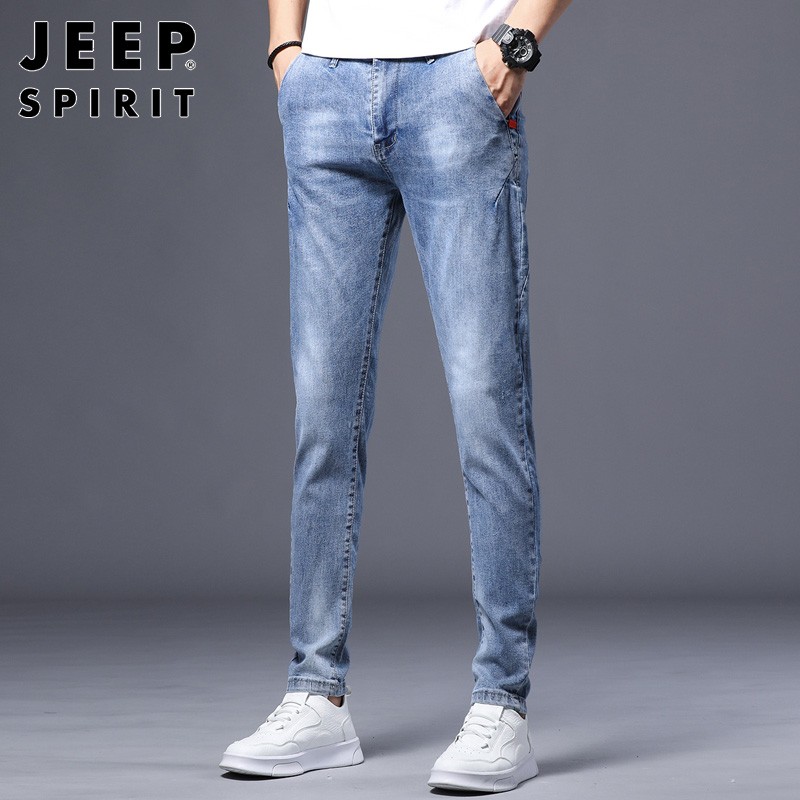 Jeep jeans men's slim 2022 summer Korean fashion elastic casual pants men's pants
