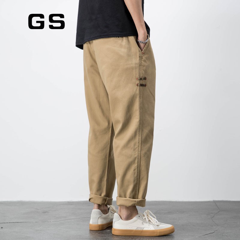 GS casual pants men's Khaki Pants loose straight pants style trend, versatile, handsome, high-grade, niche design