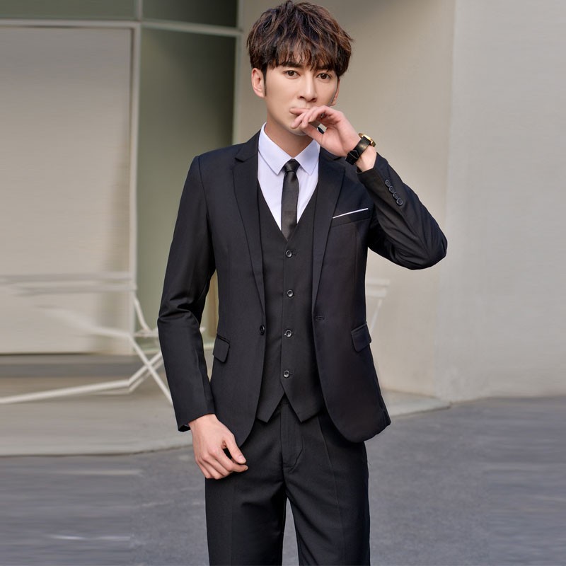 Vocacool suit suit men's three piece suit business casual professional formal dress groom best man wedding dress Korean version slim student small suit suit coat large